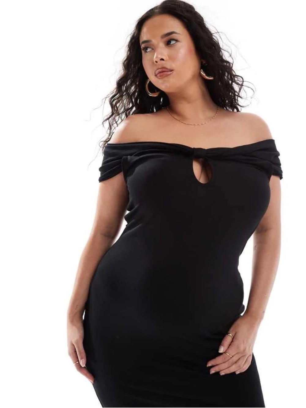 ASOS Design Curve Black Off Shoulder Dress 18 Plus Size - Picture 3 of 11